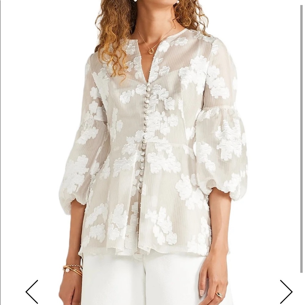 LELA ROSE Striped fil coupé silk-blend organza blouse